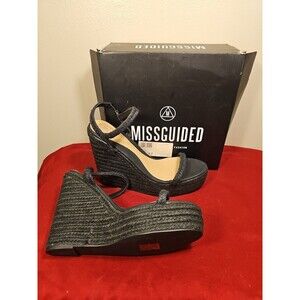 Women's Size 9 Black Sandal misguided fashion chunky platform dress shoe